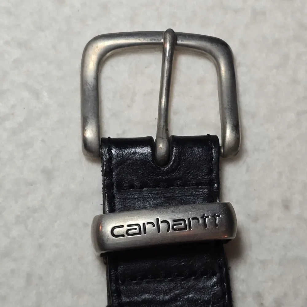 Carhartt Mens Black Leather Belt Silver Buckle Workwear Casual